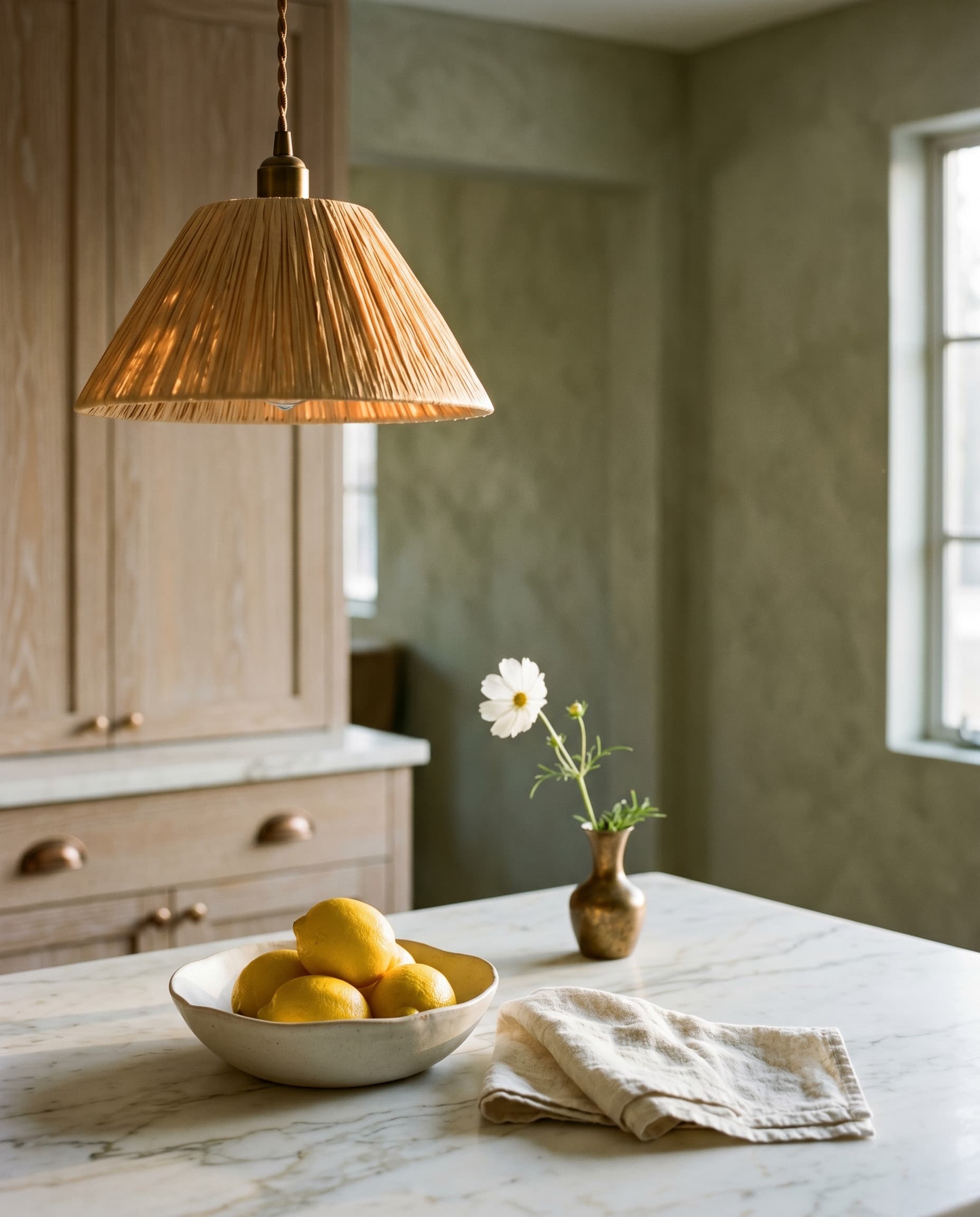 Alameda Light — kitchen detail, travertine and oak