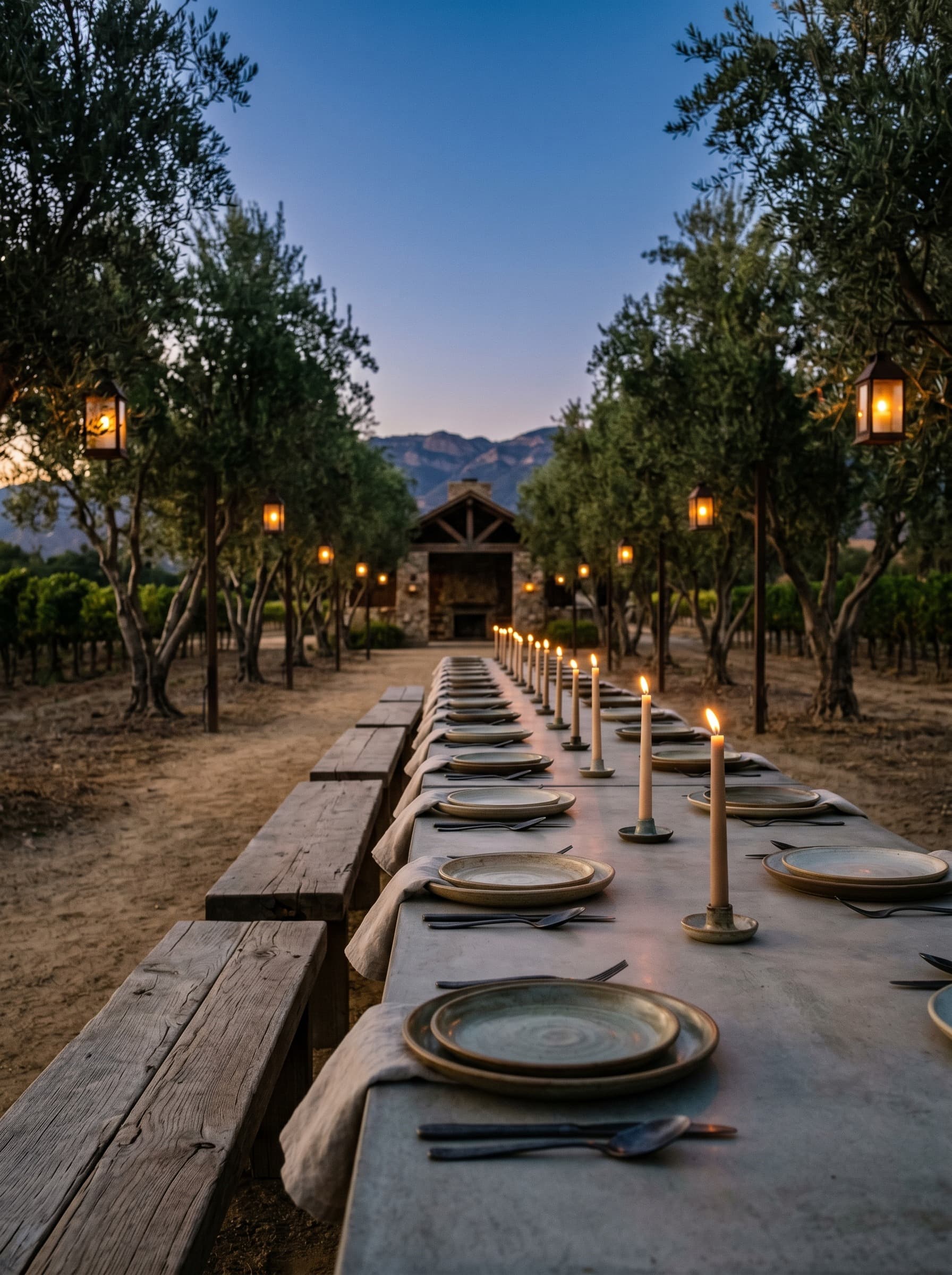 Happy Canyon Ranch — garden terrace at evening