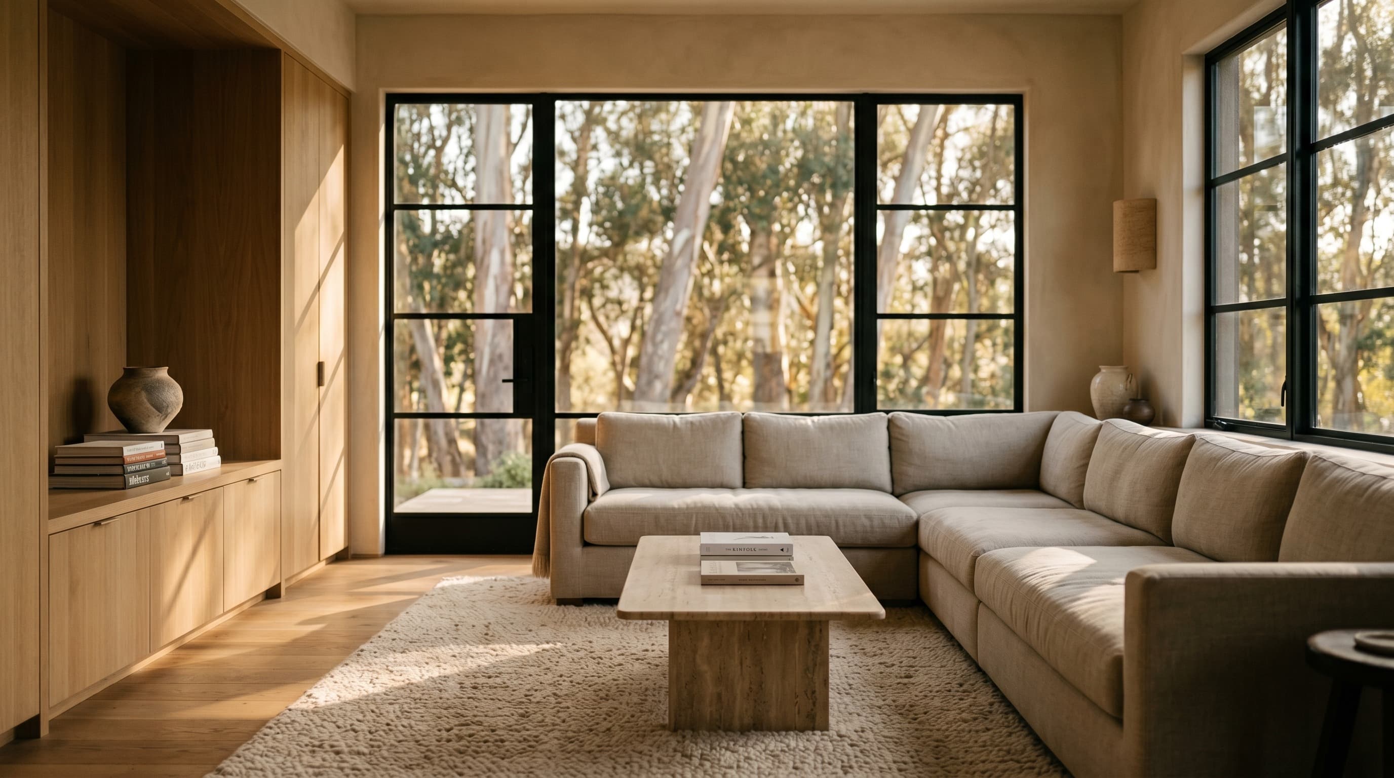 Hot Springs House — living room, north elevation, morning