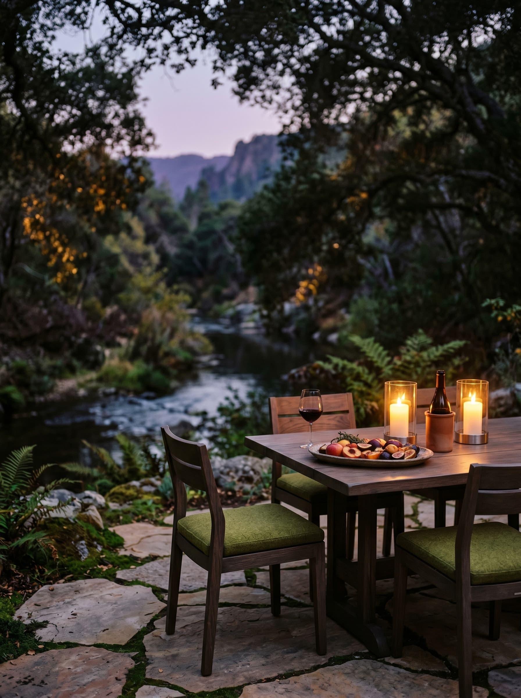 Mission Canyon Refuge — garden terrace at evening