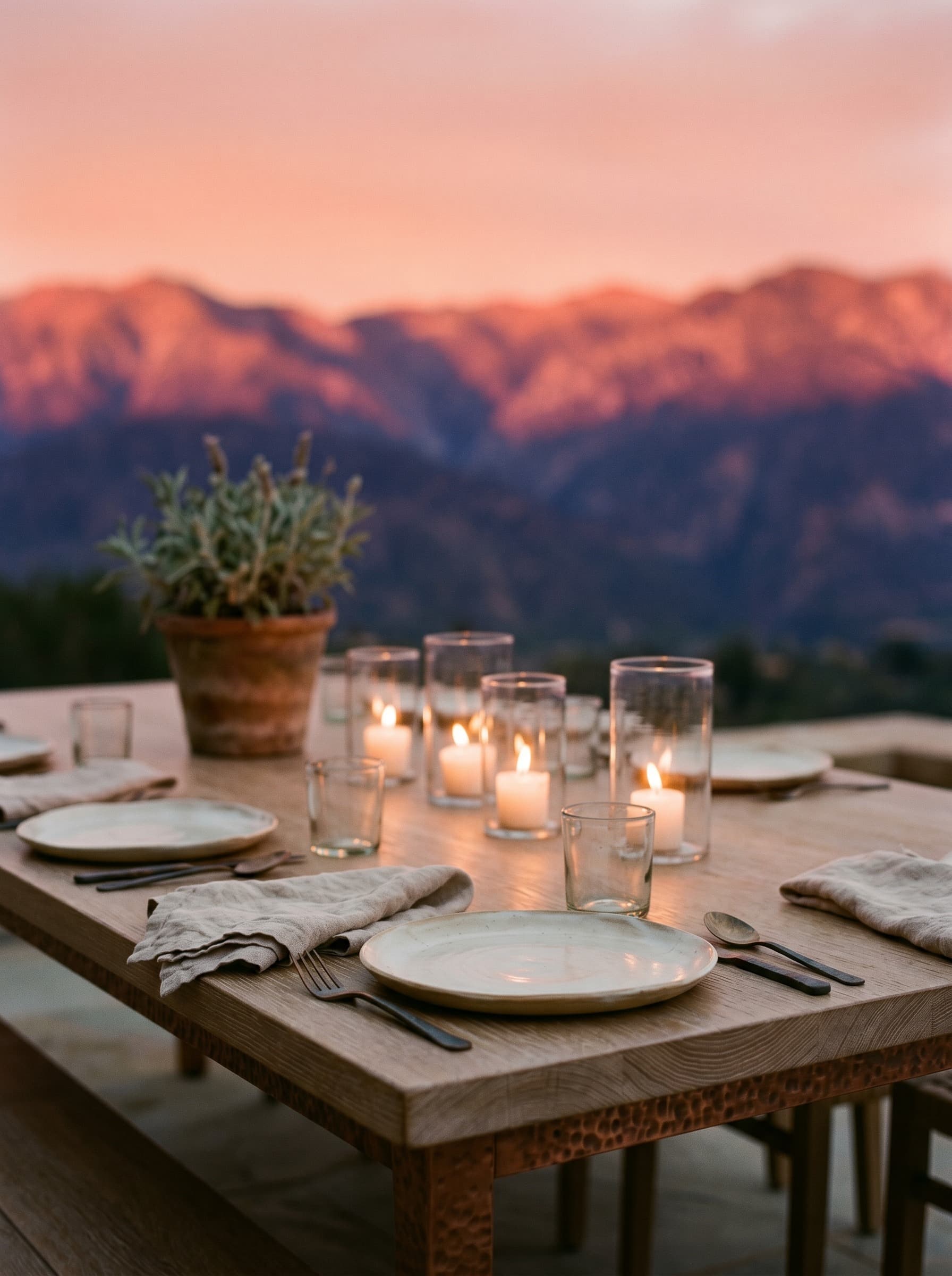 Pink Moment Residence — garden terrace at evening