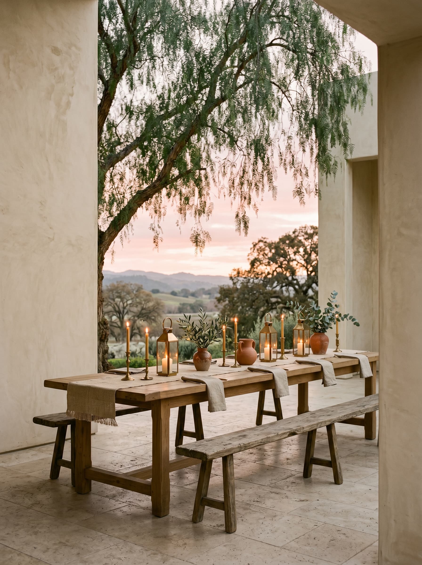 Vine Hill Estate — garden terrace at evening